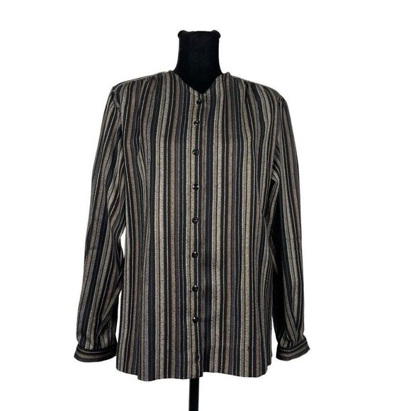 Vintage Jaeger 100% Wool Stripe Collarless Button Up - Women’s 10 - Picture 1 of 7